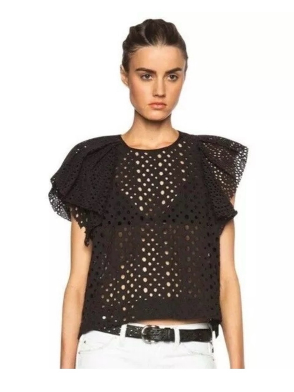 Isabel Marant Black Eyelet Ruffle Sleeveless Blouse - Picture 4 of 4